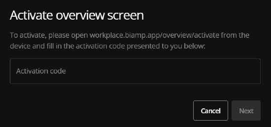 Activation code for a screen